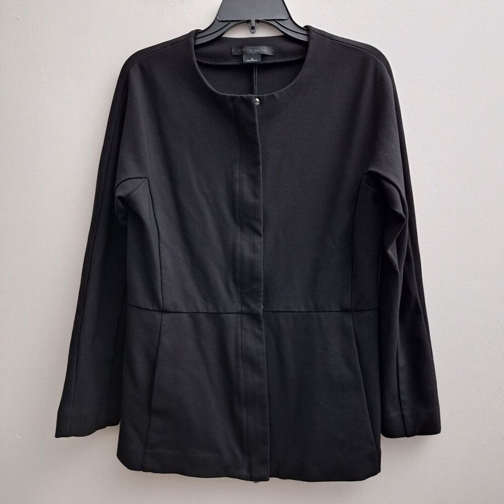 WORTH Ponte Jacket Womens 10 Zip Snap Front Long Sleeves Tunic Stretch Office